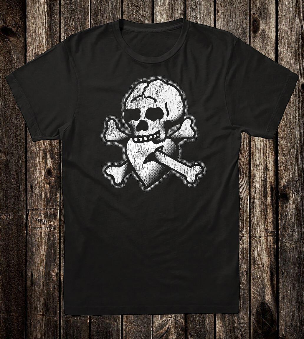 Retro Tattoo Tee T shirt Vtg Art American Traditional Skull and Heart S