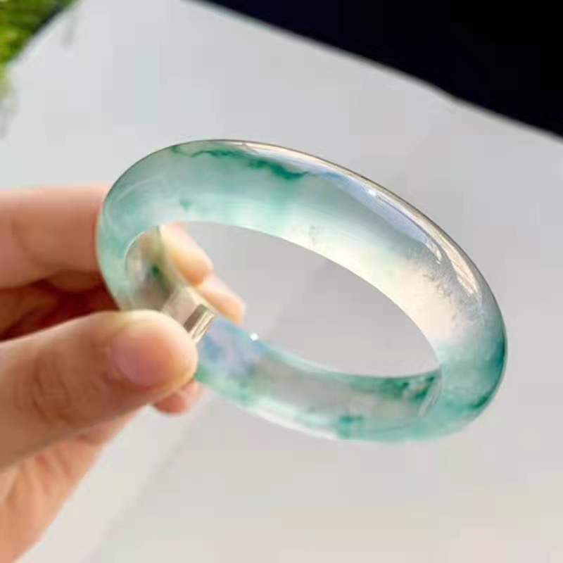 Plovoucí Květinový Nefritový Náramek s Ledově Čistým a Delikátním Nefritem, Plovoucí Modrý Květinový Nefritový Náramek