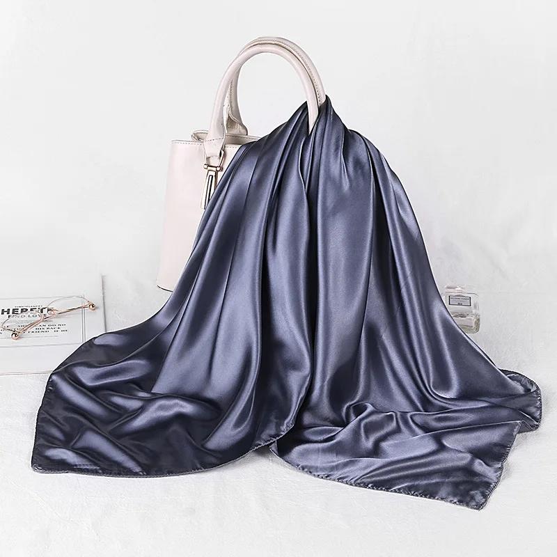 Fashion Hijab Scarves For Women Silk Satin Hair Scarf Female Solid Colors Kerchief 90*90cm Square Shawls Neck Scarfs For Ladies