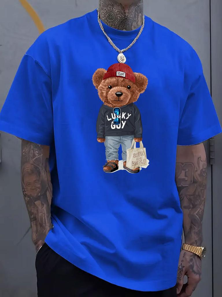 Kreslené tričko s krátkým rukávem z bavlny s potiskem medvěda, letní unisex, ležérní, volného střihu, oblečení pro muže a ženy