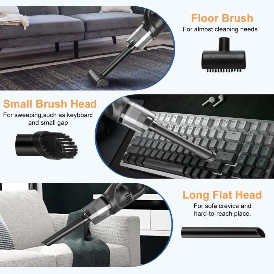 Wireless Vacuum Cleaner with 3 Suction Heads Strong Suction Compact Portable Handheld Car Vacuum Cleaner Dust Remover
