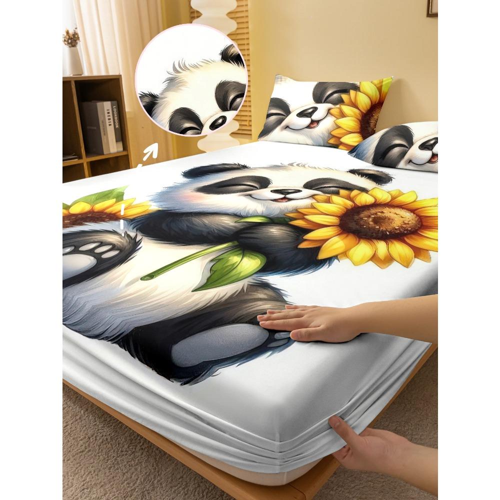 1 Cartoon Cute Animal Panda Digital Printed Frosted Fitted Sheet,bedroom Printed Bed Cover,bedding(No Pillowcase)