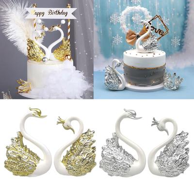 2pcs/Lot Crown Glass Table Swan Baking Decorative Birthday Anniversary Ornament Cake Topper Figure Paper Weight Desk Home Decor