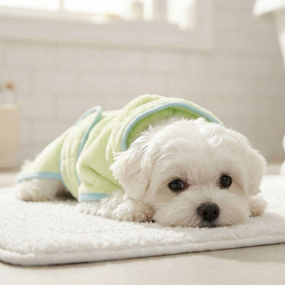 Warm Dog Hooded Bathrobe Coral Fleece Microfiber Dog Towel Rabbit Ear Design Pet Robe  Swimming