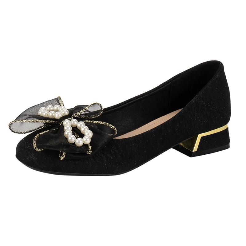 

2024 Новые женские кружевные жемчужные бабочки-узлы Drag Queen туфли-лодочки женские удобные квадратные носовые блоки 35