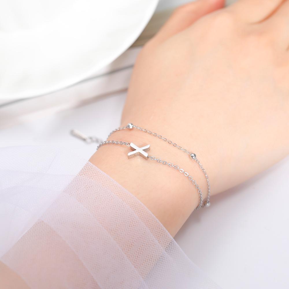 Cazador Stainless Steel Double Chains Bracelet for Women Initial Letter A-Z Alphabet Jewelry 2026 Bracelet on Hand Birthday Gift