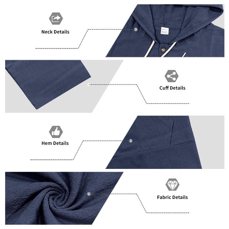 Men's Hooded Linen Shirt and Pants Set - European Casual Style