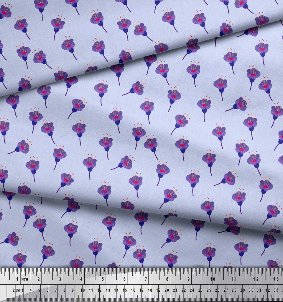 Soimoi Beige Japan Crepe Satin Fabric Freesia Floral Decor Fabric Printed metre 42 Inch