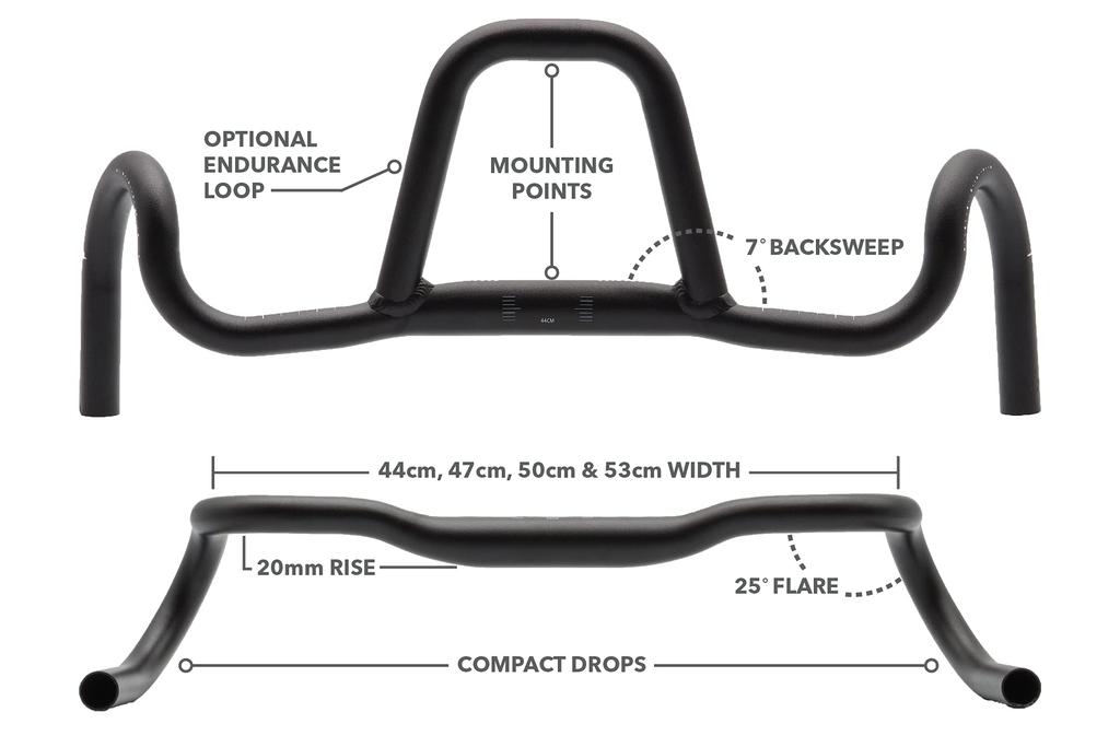 REDSHIFT Kitchen Sink Handlebar without Loop for and Commuter Aluminum Drop with 20mm of 53cm Width Road, Gravel, Touring, Bikes, Bar, 31.8mm Clamp,