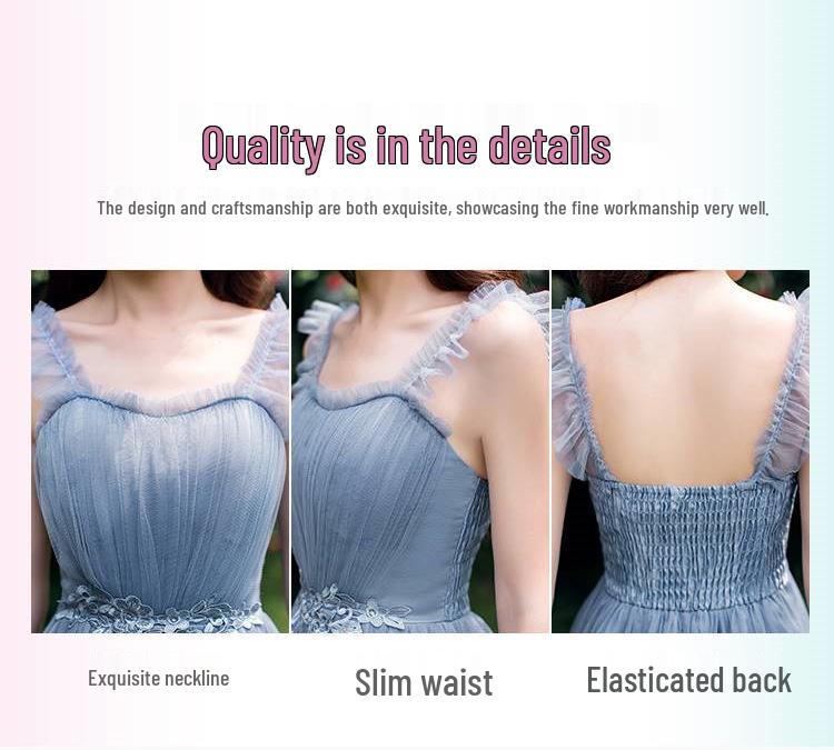 2025 New Off-the-Shoulder Bridesmaid Dress: Mid-Length, Slimming, with Fairy Charm for Special Occasions.