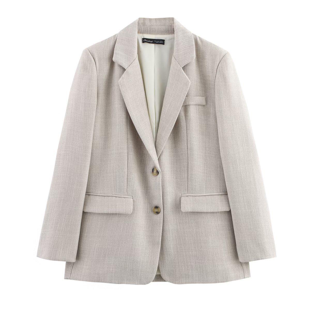 

Spring 2025 Women s European & American Shoulder Pad Suit Jacket + Pants Set S
