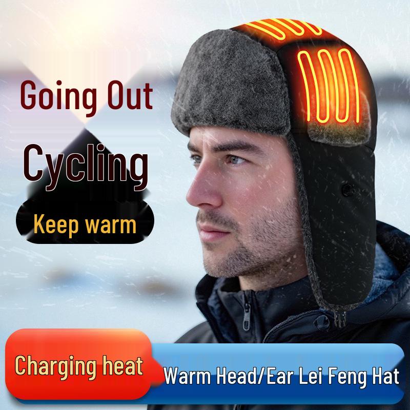 Carbon Fiber Far-Infrared Heated Winter Hat with Ear Protection and Velvet Lining for Outdoor Cold