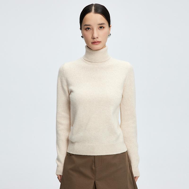 Women's High-Neck Cashmere Knit Sweater - Soft, Warm, Loose Fit for Autumn/Winter