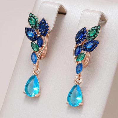 Blauer Kristallanhänger, schwarz überzogen, grüner Zirkon, Luxus-Ohrringe für Frauen, goldener Vintage-Hochzeits-Party-Persönlichkeitsschmuck