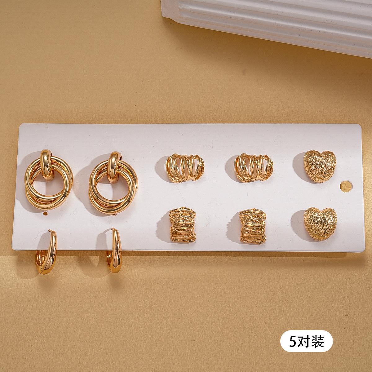 Ten-piece set of pleated geometric love silver needle earrings versatile earrings