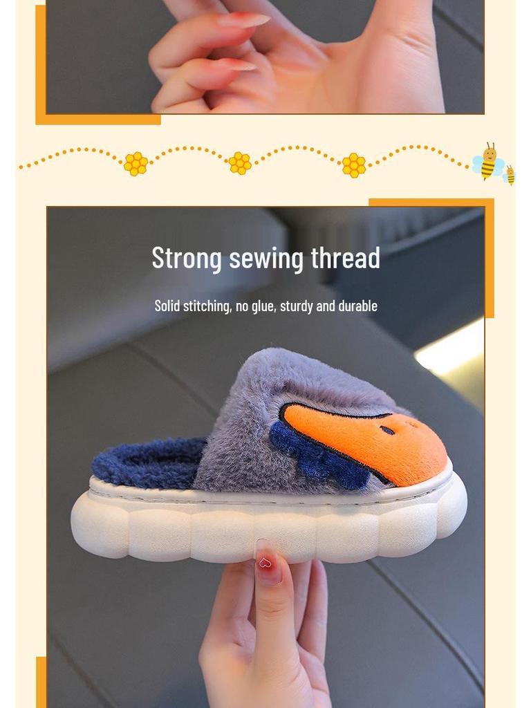 Children's Winter Cotton Slippers: Warm Plush, Non-slip Thick Sole, Cute for Boys & Girls, Small To Medium Sizes