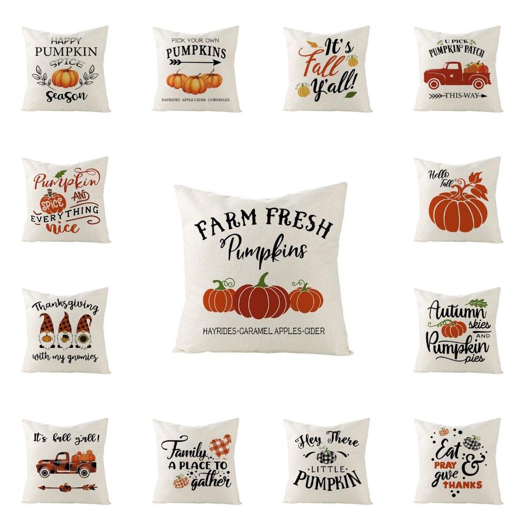 Autumn Fall Thanksgiving Throw Pillow Case Cushion Cover Maple Pumpkin Decor