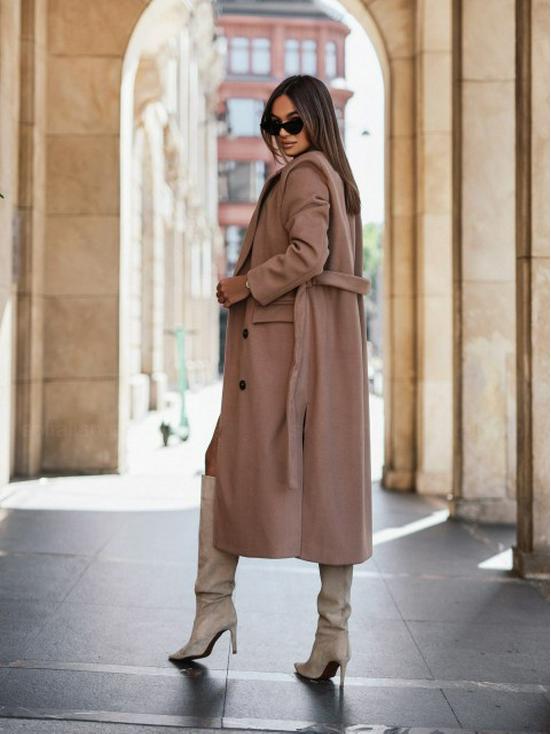 Dam 2023 Höst/Vinter Ullkappa - Långärmad, Kavajkrage, Knytförslutning