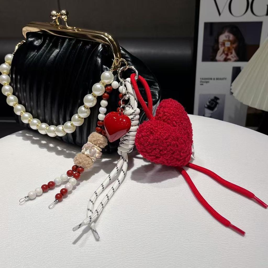 Trendy Fashion Plush Love Beaded Mobile Phone Lanyard High-value Niche Bag -loss Pendant Car Ornament Chain