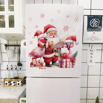 Adesivo da parete con fenicottero di Babbo Natale dei cartoni animati, decorazione natalizia, murale, decorazione per la casa, autoadesivo, decalcomanie per capodanno