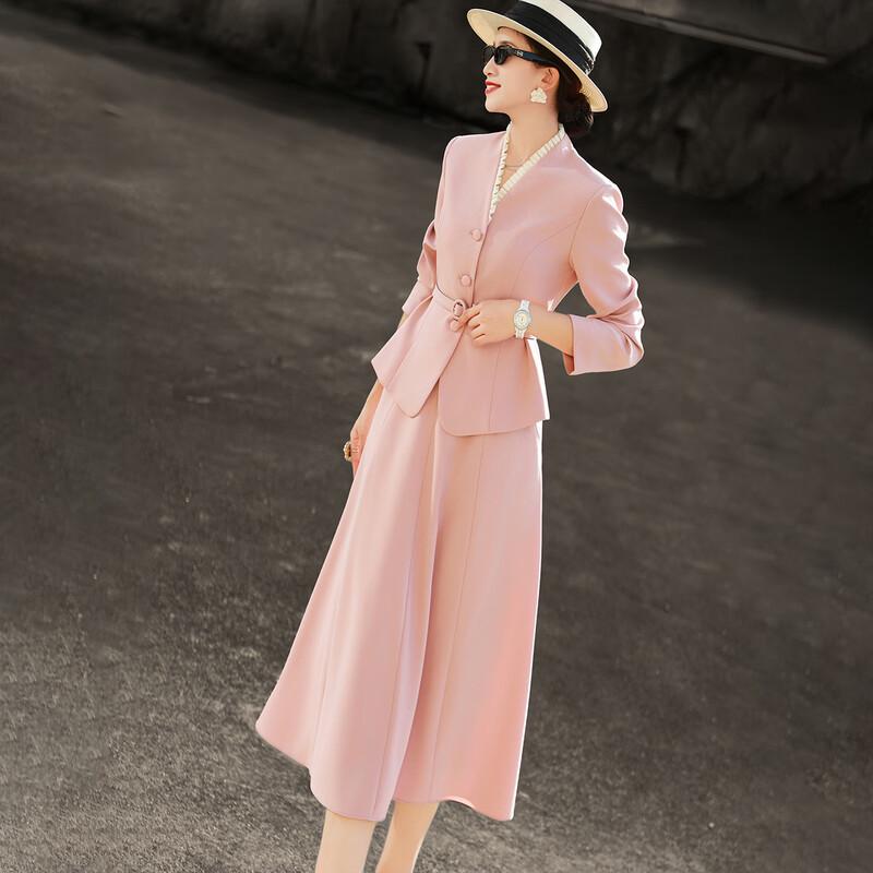 Elegant V-Neck Waist-Cinching Blazer & Skirt Set