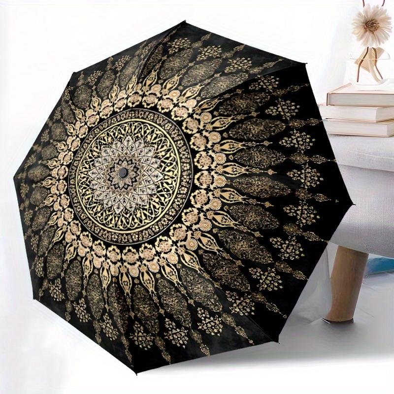 1pc Mandala, Ornament Automatic Open/Close Umbrella with One Touch Button,, Windproof Design   Lightweight Portable Umbrella for Women & Men6138