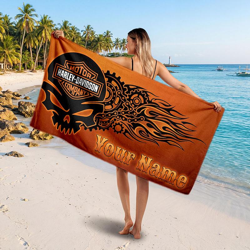 Asciugamano da Spiaggia Harley-Davidson con Testo Nome Personalizzato, Asciugamano Morbido Assorbente per Spiaggia Piscina Viaggio Regalo Personale