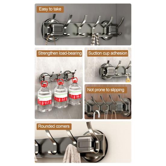 Bathroom Hook with Stable Suction Space Aluminum Tool-Free Installation Wall-mounted Heavy-duty Bathroom Hanger