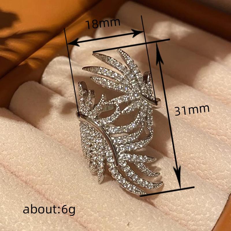 Aesthetic Feather Design Finger Ring for Women Luxury Full CZ Wedding Party Statement Female Rings  Sterling  Jewelry