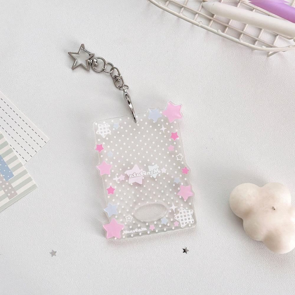 Kawaii Shining Stars Kpop Photo Card Holder Keychain Portable Acrylic Idol Photo Holder 3 Inch Clear ID Card Cover Bag Pendant