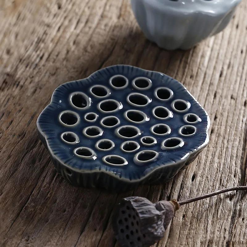 Japanese Style Ikebana Holder Ceramic Lotus Shape Ikebana Flower Arrangement Vase Tea Table Zen Kenzan Flower Art Fixed Tool
