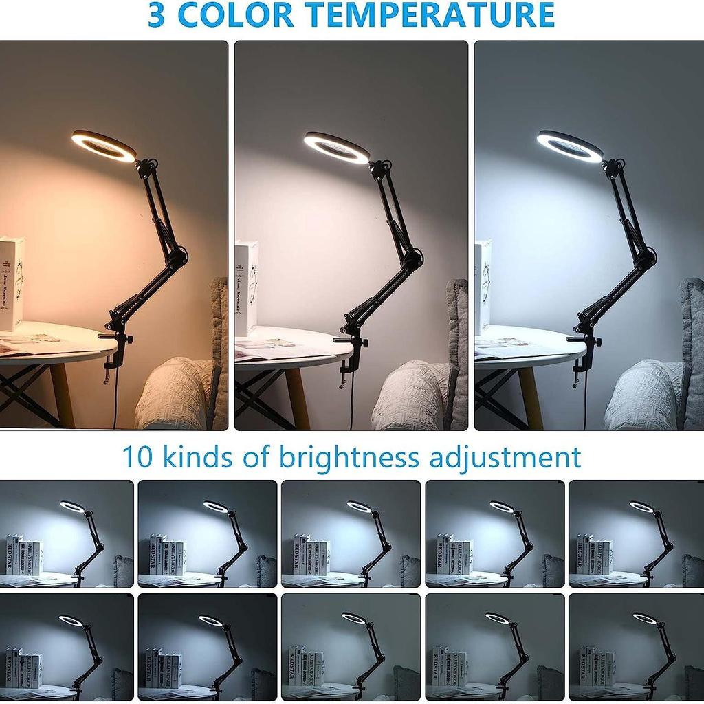Foldable LED Magnifying Desk Lamp for Eye Protection, Reading, Nail Art, Tattoo, and Repair Work