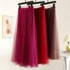 Layered Mesh Skirt for Women Midi Length High Waisted A-line Skirts Women's Halloween Skirts Fairy Tiered Skirt Mesh Elastic Waist Tulle Skirts