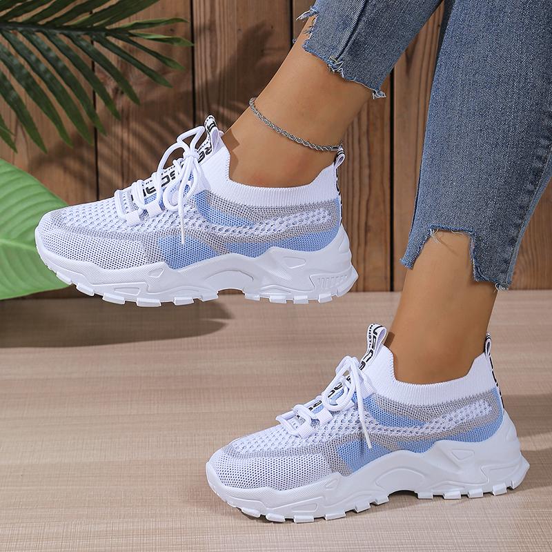 Fashion Fashion Mix Color Knitted Sneakers Women Breathable Mesh Platform Sneaker Shoes Woman Non Slip Thick Bottom Casual Walking Shoes