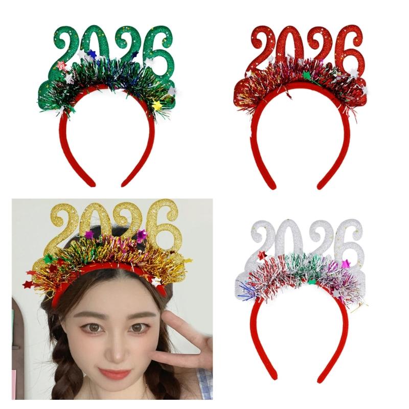 Year of 2026 Glittering Hairband For Adult Kids Adjustable Plastic Hair Hoop Festival Head Accessory for Holiday Event