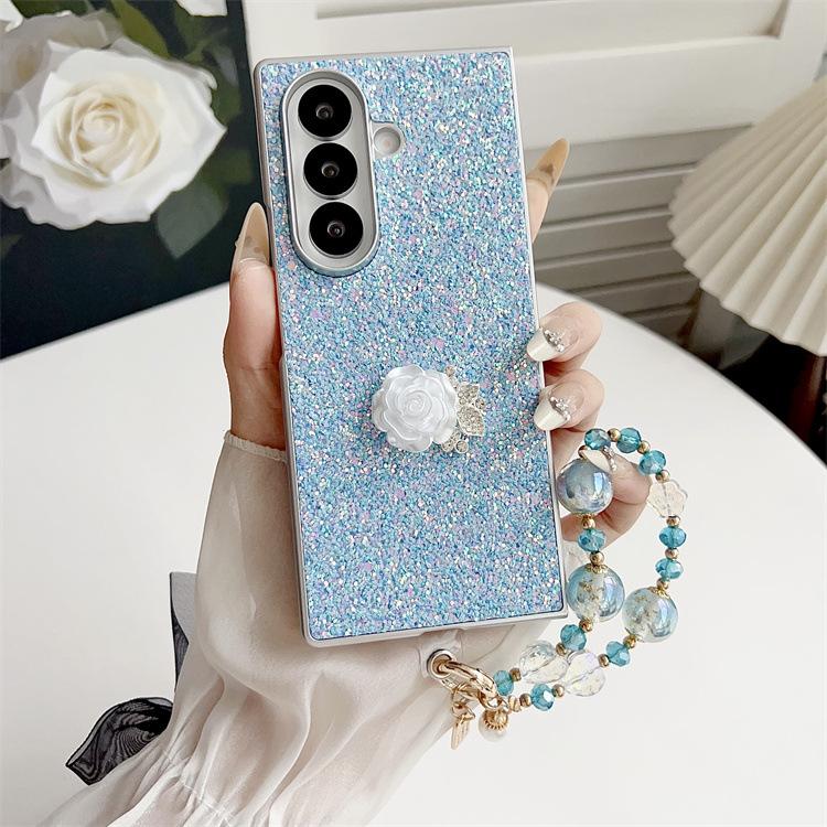 Applicable To Samsung ZFold7 Folding Glitter Mobile Phone Case, Rhinestone Rose ZFold6 Hand Hanging Chain, Japanese and Korean Protective Case