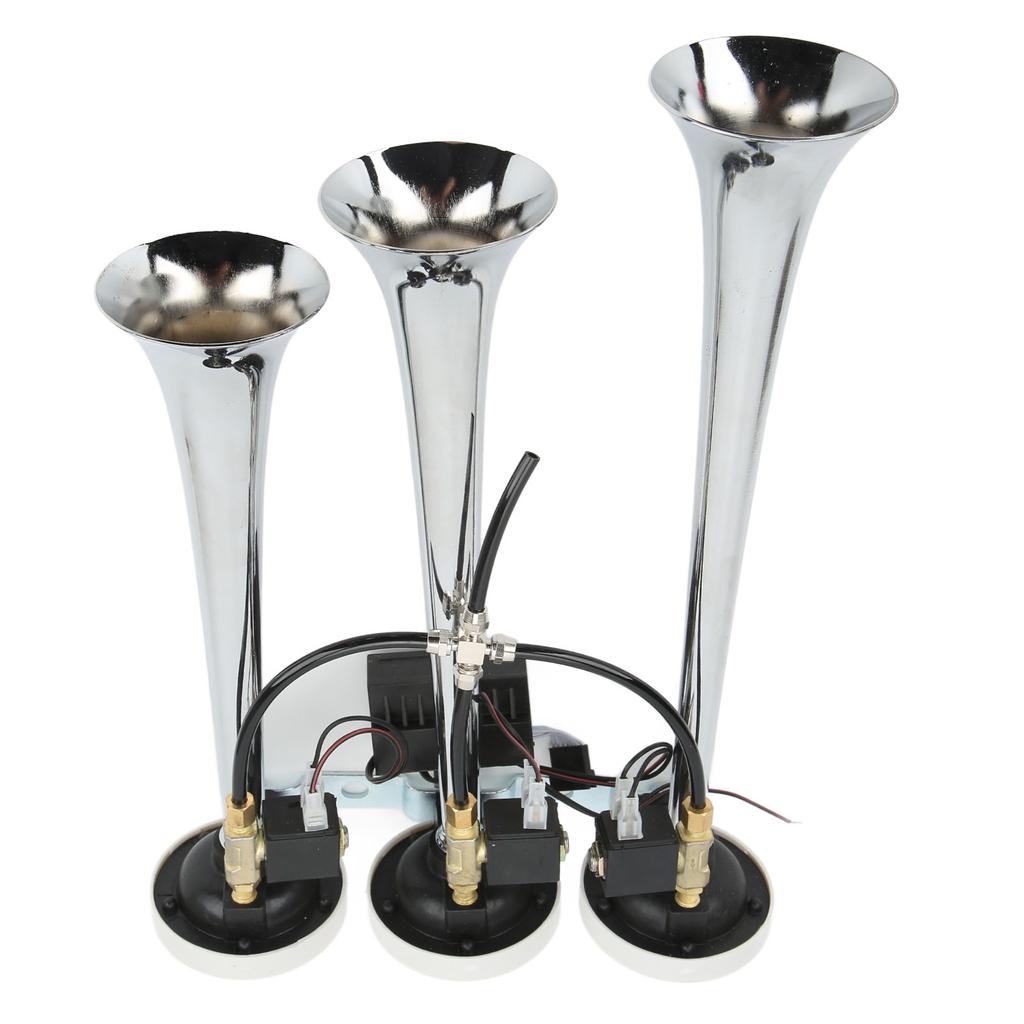 3 Trumpet Air Horn 6 Tunes Chrome Plated 305 342 385x79mm DC12V 24V for Club Cars Trucks Yachts