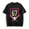 Baseball No.67 Waffle Drizzle Print Casual Short Sleeve Top Pure Cotton T-shirt