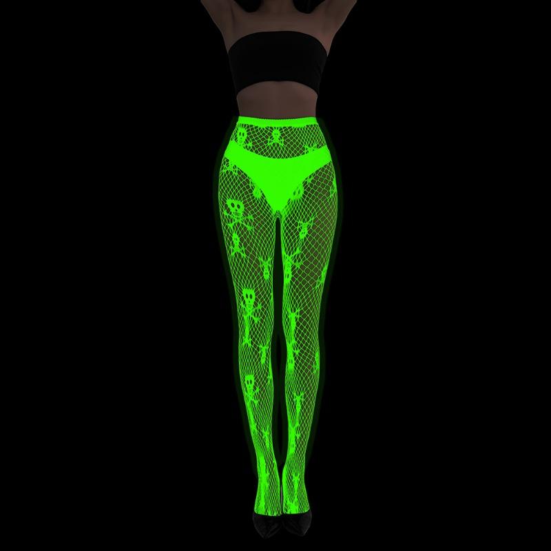 Fluorescent Pantyhose Luminous Fishnet Socks Green Light Sexy Tattoo Lace Body Jacquard Lace Hollow Socks
