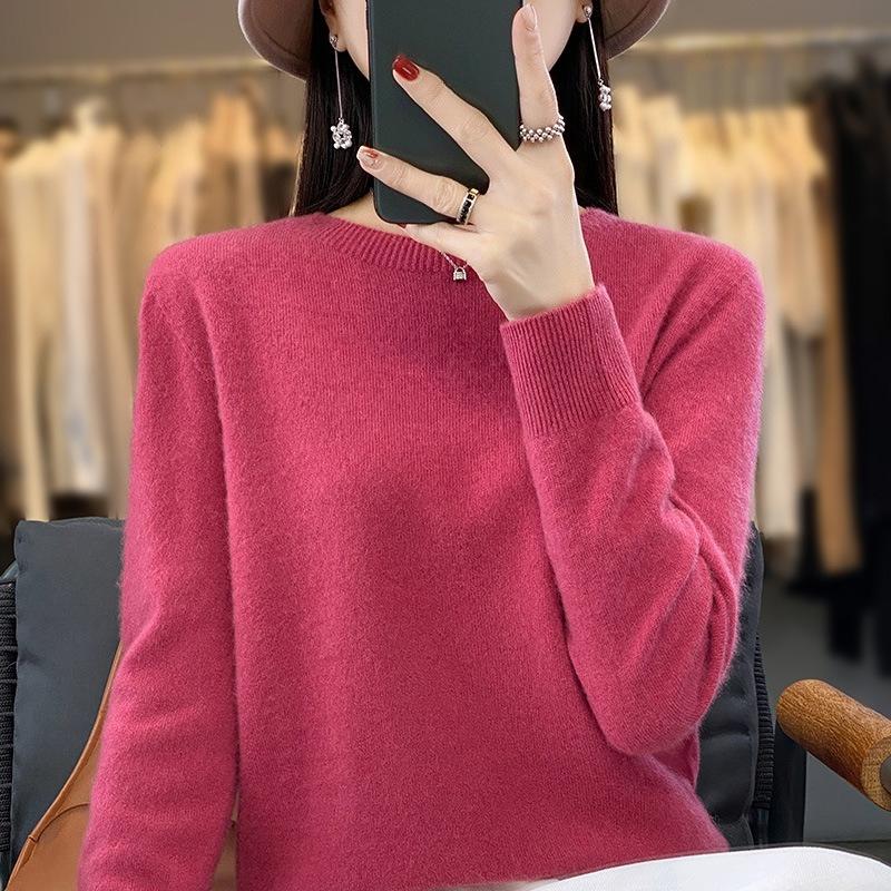 Seamless Knit Round Neck Long Sleeve Womens Sweater Fashion Versatile Pullover Base Layer