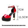 Moda Damskie Czółenka Wiosna Lato Cyrkonie 11,5 cm Wysokie Obcasy Buty Platforma Grube Obcasy Sandały Platforma Pasek na Kostkę Buty Damskie