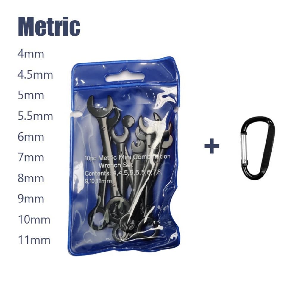 Open-end Tool Kit Metric Wrench Set Metric 4mm-11mm Compact Storage Tool Set D-ring Clip 45 Steel Rust Resistant