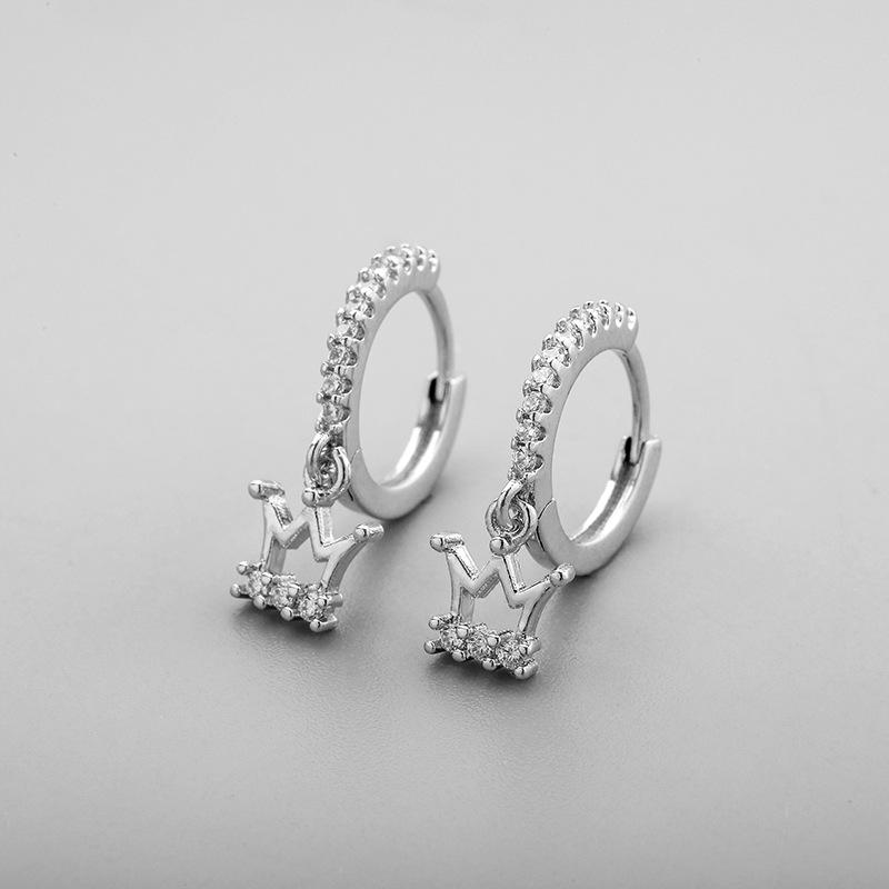 

925 Silver Circle Earrings For Women Trendy Crown Zircon Tassel Earring Jewelry Prevent Allergy Party Accessories G белый