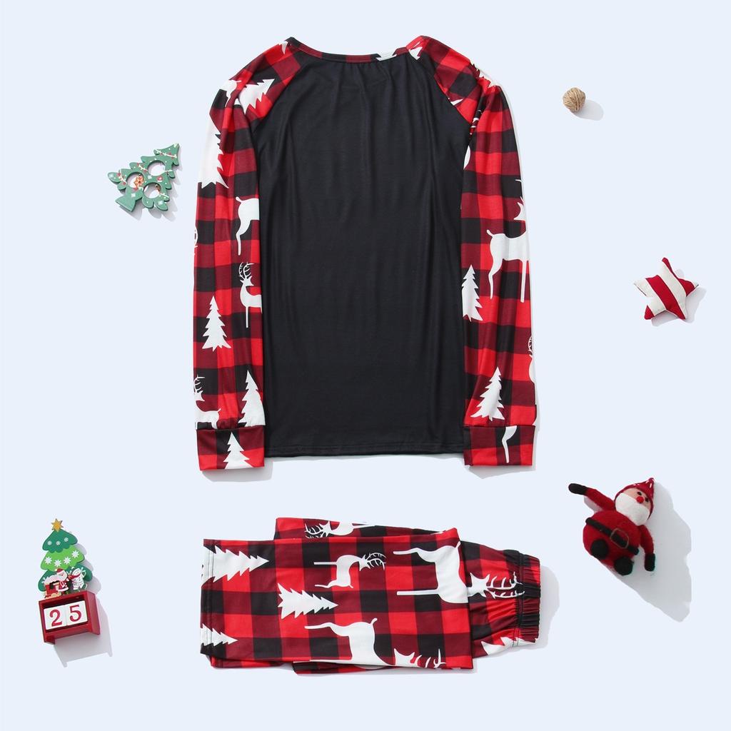 Family Matching Holiday Loungewear Set with Cute Christmas Print, Raglan Long Sleeve Top and Pants for Parents and Kids