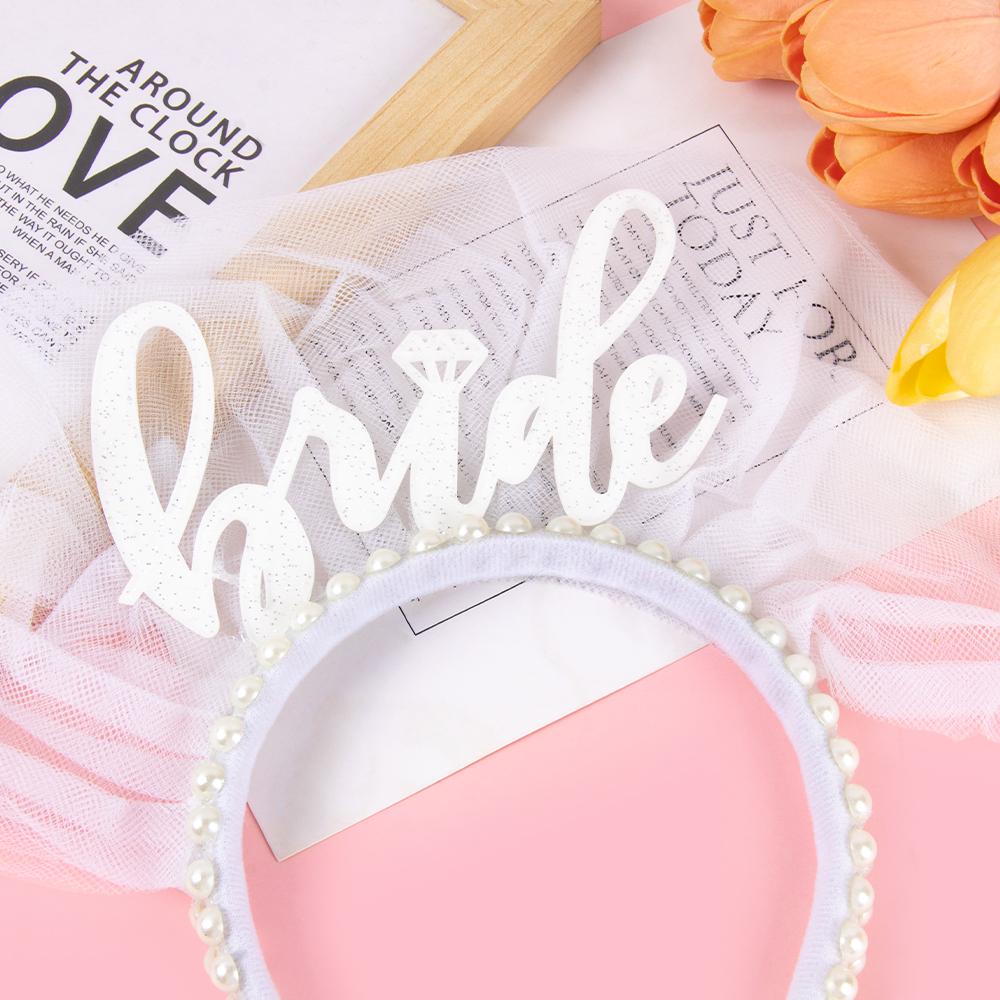 Bachelorette Party Decorations Pearl Veil Bride Headband White Bride To Be Headpiece Wedding Bridal Shower Gift Bridesmaid Favor