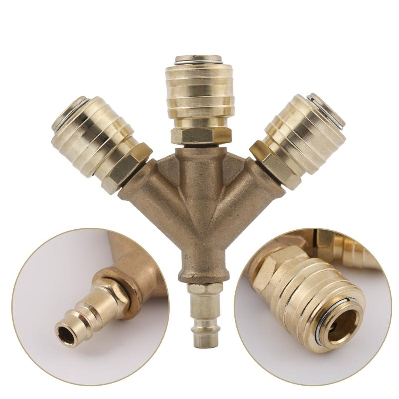 Upgraded Compressed Air Distributor 3-Way with Couplings 1/4Inch Air Hose Quick Coupling Distributor Brass Compresser