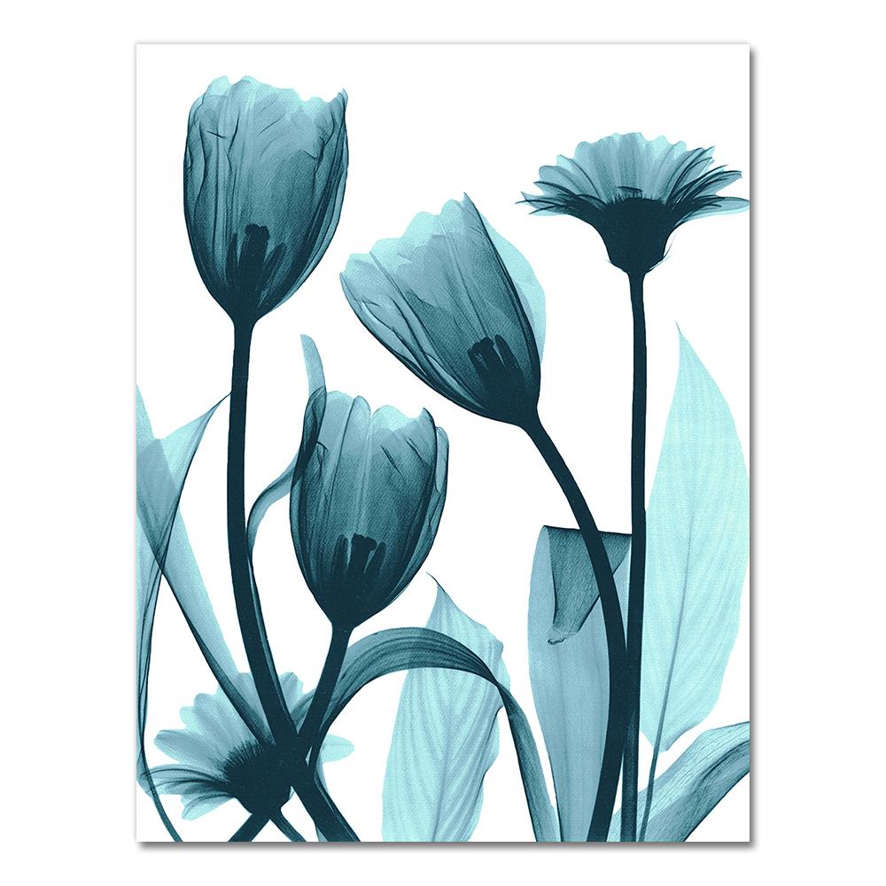 Nordisch Canvas Schilderij Bloemen Poster Blauw Bloemen Wandkunst Print voor Vintage Woonkamer Decoratieve Wandafbeeldingen