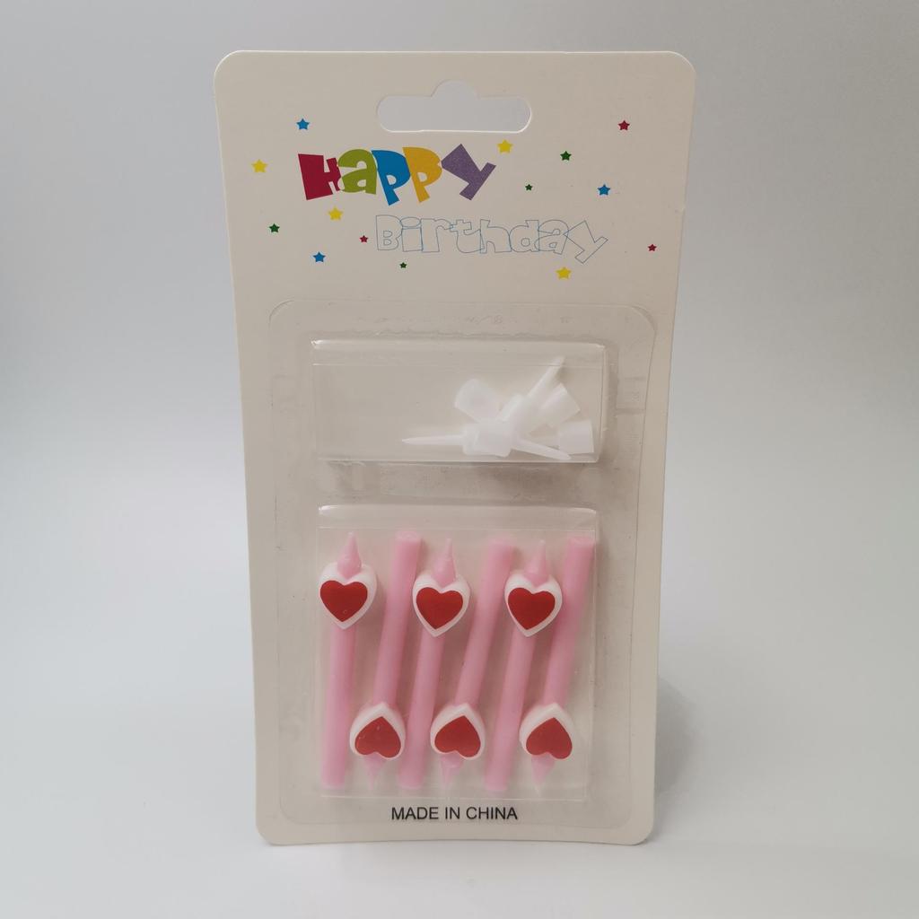 Creative Short Pole Light Body Birthday Cake Decoration Candle Ornament Red Pink Cartoon Love Heart Belt Base Cute