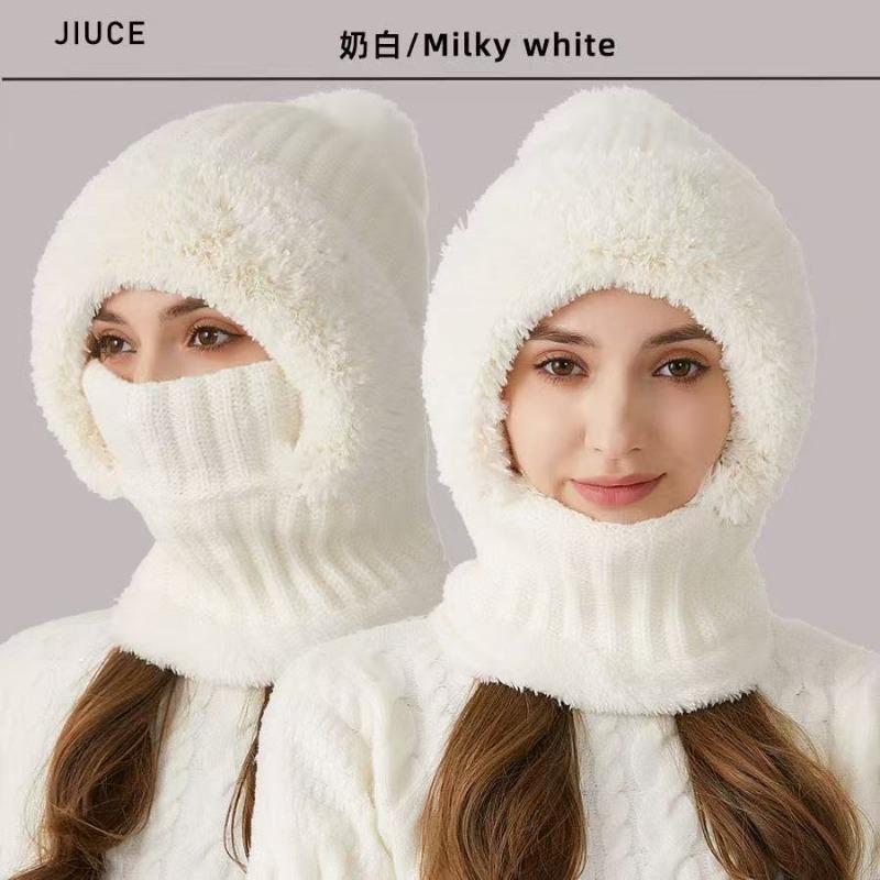 Knitted hat scarf mask integrated hat women's winter cycling windproof plush warm wool hat