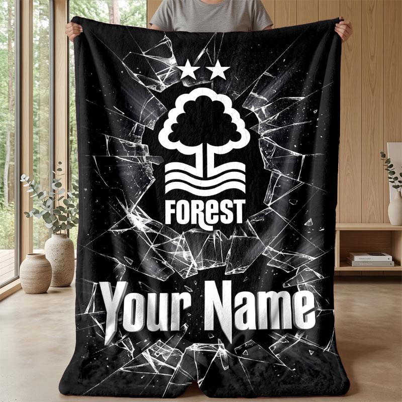 Coperta in Flanella Nottingham Forest FC con Testo Nome Personalizzato Logo Calcio Coperta in Pile Personalizzata Regalo Speciale per Divano Camera da Letto Casa